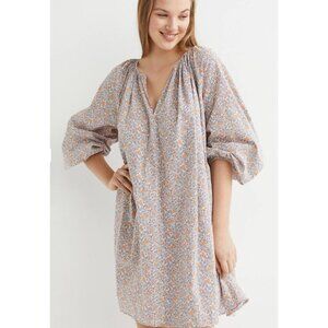 H&M Cream & Orange Ditsy Floral Printed Cotton A-line Mini Dress Size S